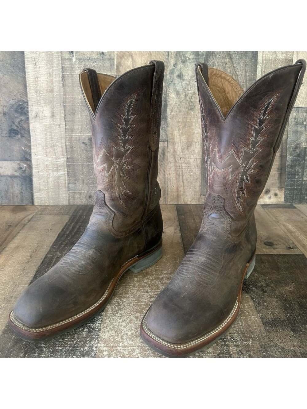 Lucchese Bootmaker M4101 Rudy Square Toe Barn Cowboy Boots Mens 10 D